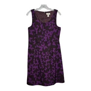 LOFT Purple Butterfly Print Sleeveless Dress Career‎ Casual Women's